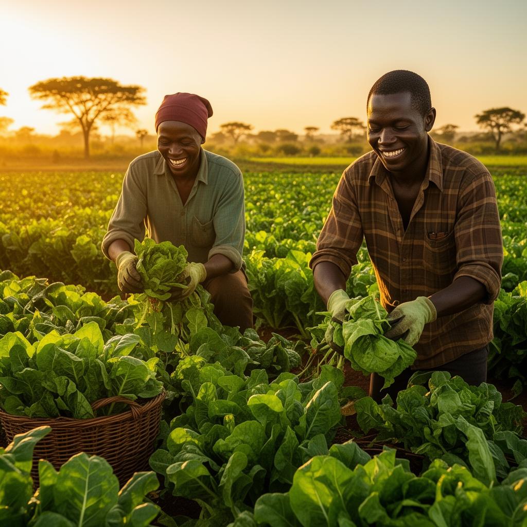 Farm workers harvesting fresh vegetables